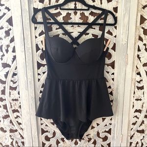 Torrid 0x Black Peplum Swim suit One Piece Bathing